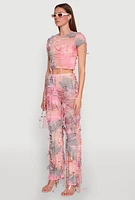 Womens Tie Dye Distressed Crop Top, Multi, Size S