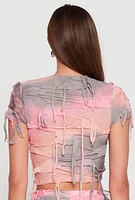 Womens Tie Dye Distressed Crop Top, Multi, Size S