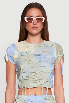 Womens Tie Dye Distressed Crop Top, Multi, Size S