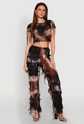 Womens Tie Dye Distressed Pants, Multi, Size M