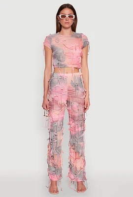 Womens Tie Dye Distressed Pants, Pink, Size L