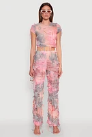 Womens Tie Dye Distressed Pants, Pink, Size L