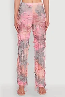 Womens Tie Dye Distressed Pants, Pink, Size L