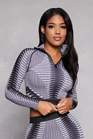 Womens Printed Seamless Half Zip Crop Top, Multi, Size S-M