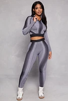 Womens Printed Seamless Half Zip Crop Top, Multi, Size S-M