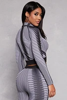 Womens Printed Seamless Half Zip Crop Top, Multi, Size S-M