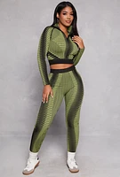 Womens Printed Seamless Half Zip Crop Top, Green, Size S-M