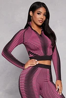 Womens Printed Seamless Half Zip Crop Top, Pink, Size S-M