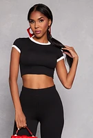 Womens Ribbed Knit Ringer Crop Top,