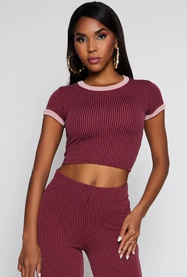 Womens Ribbed Knit Ringer Crop Top,