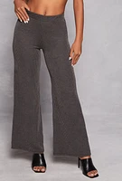 Womens High Waist Ribbed Knit Wide Leg Pants, Grey,