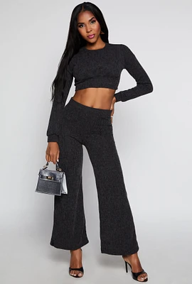 Womens Textured Brushed Knit Wide Leg Pants,