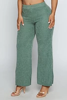 Womens Textured Brushed Knit Wide Leg Pants, Green, Size XL