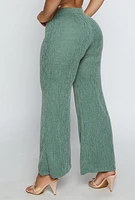 Womens Textured Brushed Knit Wide Leg Pants, Green, Size XL