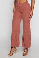 Womens Textured Brushed Knit Wide Leg Pants, L