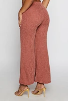 Womens Textured Brushed Knit Wide Leg Pants, Brown, Size S