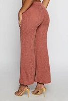 Womens Textured Brushed Knit Wide Leg Pants, L