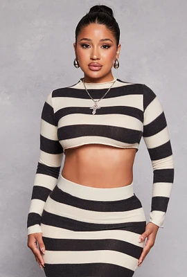 Womens Brush Knit Striped Crop Top, M