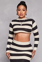 Womens Brush Knit Striped Crop Top, M