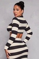 Womens Brush Knit Striped Crop Top, M