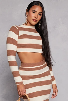 Womens Brush Knit Striped Crop Top, Multi, Size M