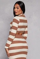 Womens Brush Knit Striped Crop Top, Multi, Size L