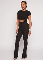 Womens Ribbed Crew Neck Cropped Tee, L