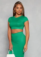 Womens Lurex Ribbed Knit Crop Top, Green, Size M