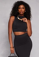 Womens Solid Mock Neck Cropped Tank Top,
