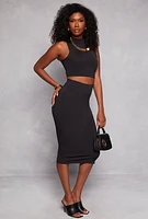 Womens Solid Mock Neck Cropped Tank Top,