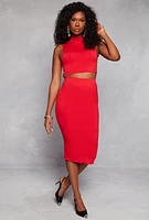Womens Solid Mock Neck Cropped Tank Top, Red, Size S