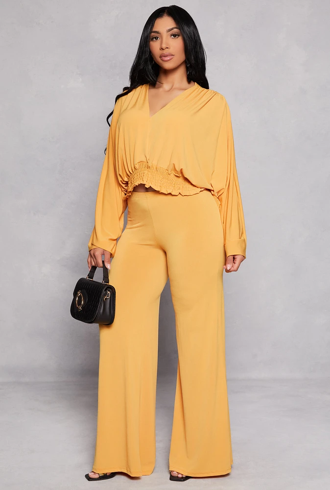 Womens Wide Leg High Waist Pants, Yellow, Size L