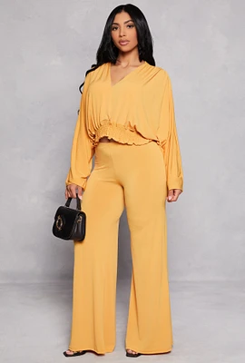 Womens Wide Leg High Waist Pants, Yellow, Size L