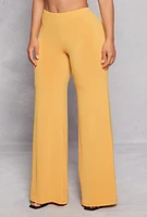Womens Wide Leg High Waist Pants, Yellow, Size L