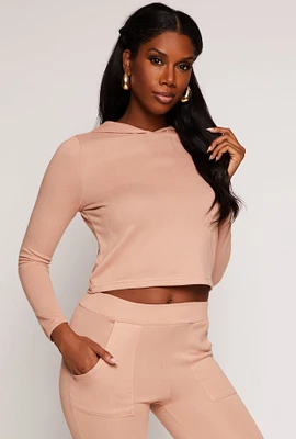 Womens Pullover Hooded Sweatshirt, Beige, Size M