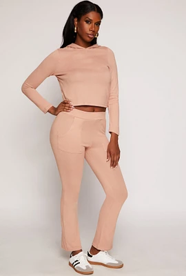 Womens French Terry Flare Pants, Khaki, Size M