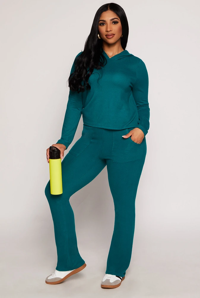 Womens French Terry Flare Pants, Green, Size L