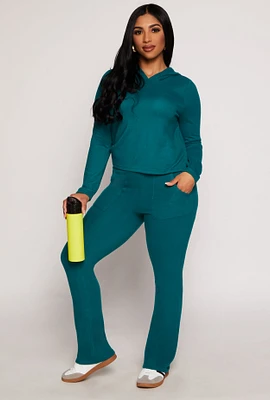 Womens French Terry Flare Pants, Green, Size L