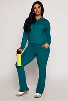 Womens French Terry Flare Pants, Green, Size L