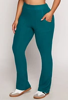 Womens French Terry Flare Pants, Green, Size L