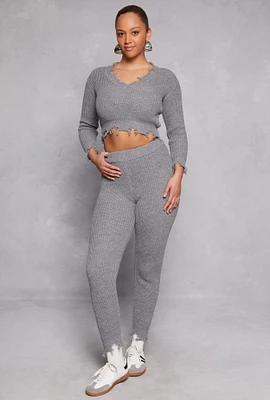 Womens Distressed Hem Joggers, Grey, Size L