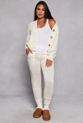 Womens Knit High Waist Pocket Detail Joggers, White,