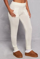 Womens Knit High Waist Pocket Detail Joggers, White, Size S