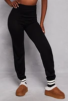Womens Brushed Knit Varsity Stripe Joggers, Black, Size M