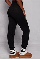 Womens Brushed Knit Varsity Stripe Joggers, Black, Size M
