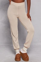 Womens Brushed Knit Varsity Stripe Joggers, Khaki, Size L
