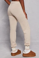 Womens Brushed Knit Varsity Stripe Joggers, Khaki, Size L