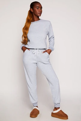 Womens Fleece High Waisted Joggers, Grey, Size M