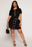 Womens Faux Button Detail Cut Out Top, Black, Size S