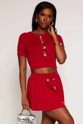 Womens Faux Button Detail Cut Out Top, Red, Size S